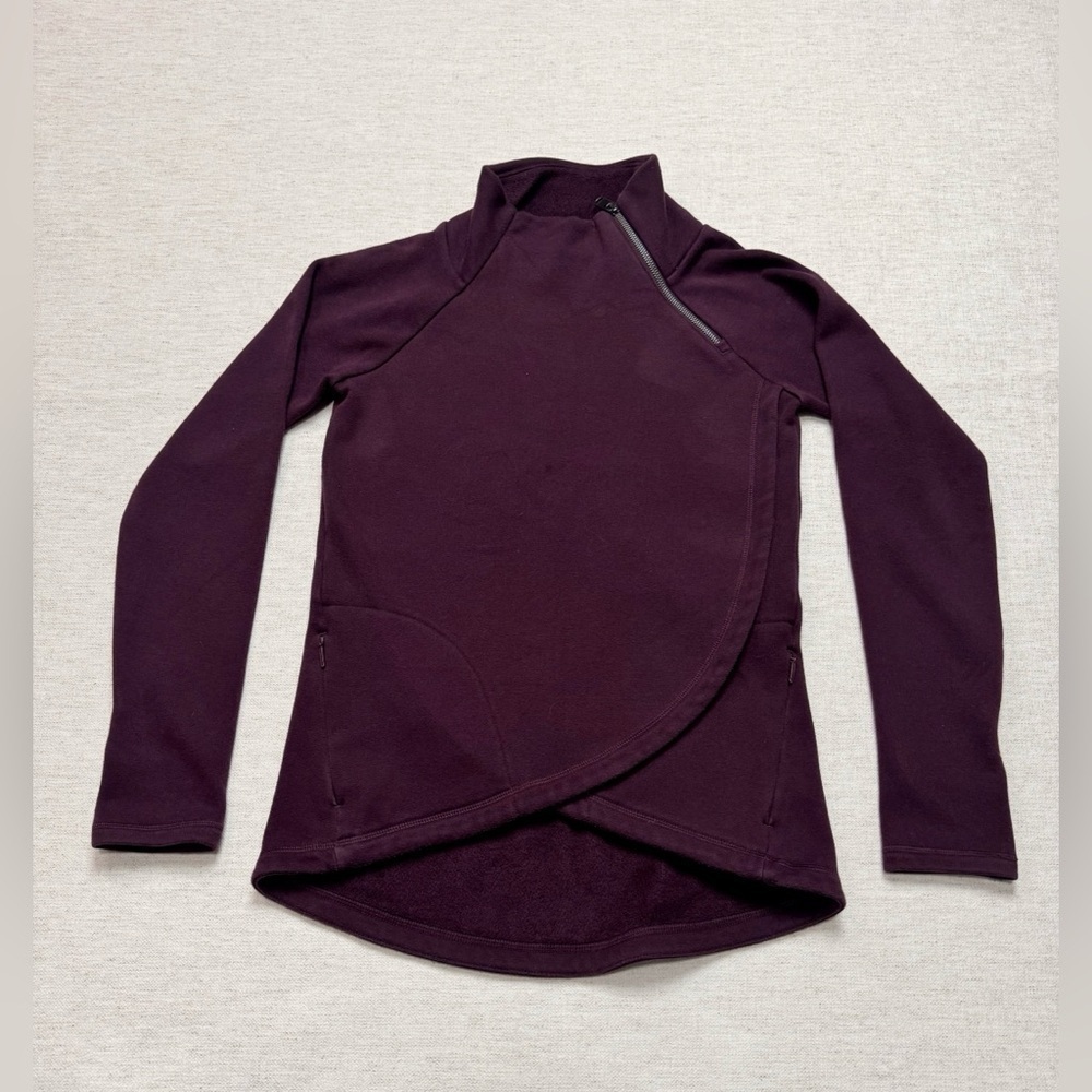 Athleta Womens Cozy Karma Asym Pullover Sweater Purple Plum XXS Gym Yoga Sporty